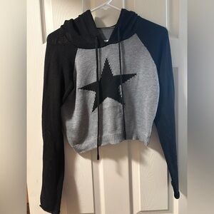 Knit Crop Star Sweater with Hood
